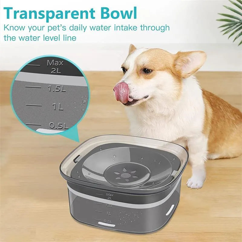 Transparent large capacity dog water bowl with floating disk and anti-spill design
