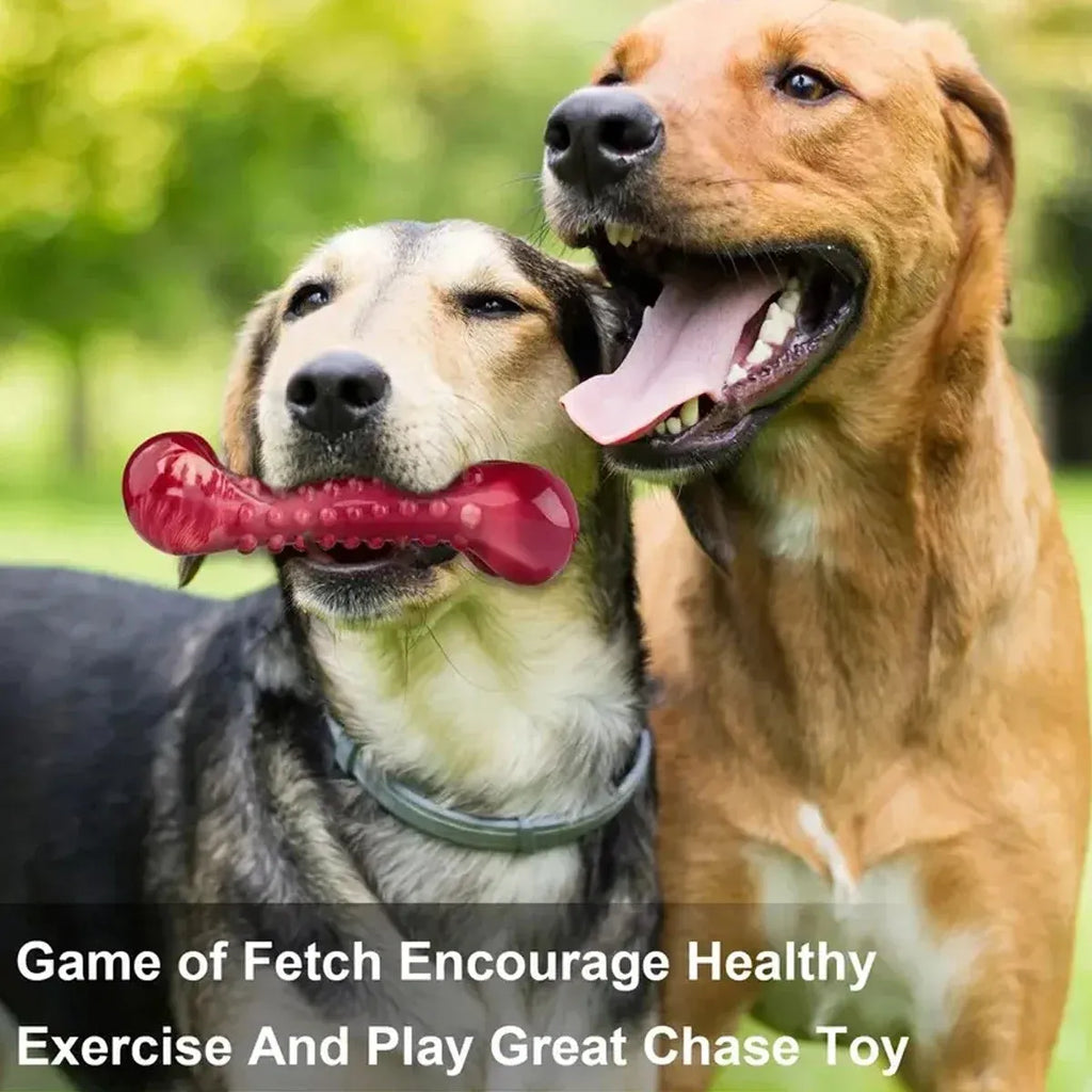 Red natural rubber chew toy for aggressive dogs, 15cm long heavy-duty durable dog chew