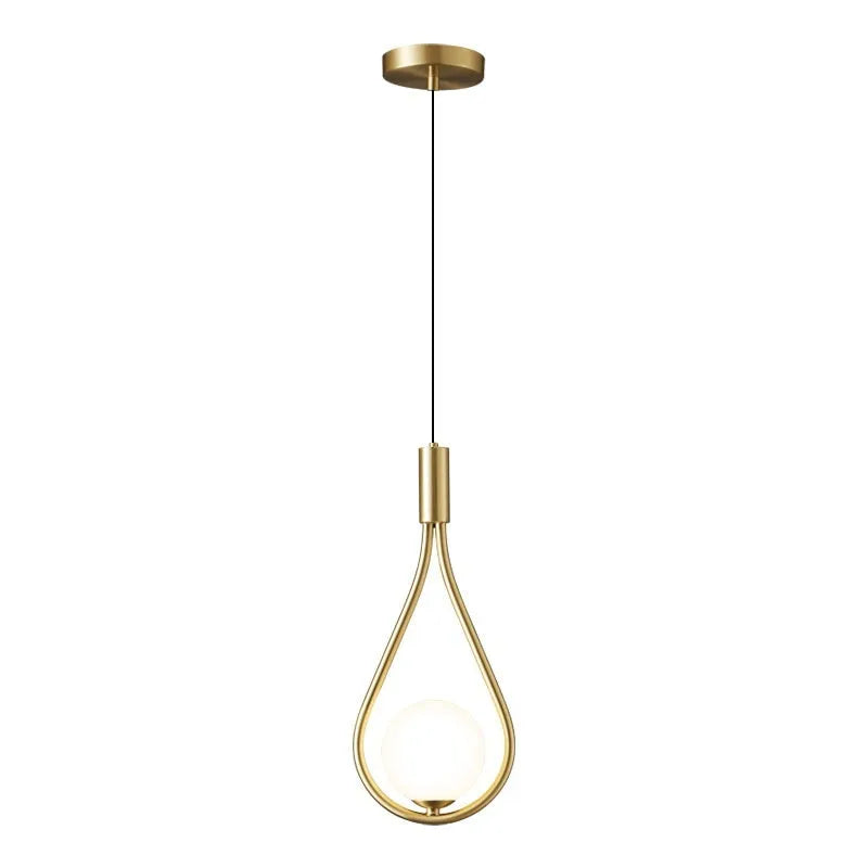 Modern minimalist copper bedside chandelier with a choice of three shade colours and a tricolour light source.