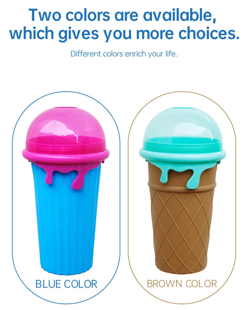 Blue 500ml silicone slushy maker cup for homemade smoothies and frozen drinks