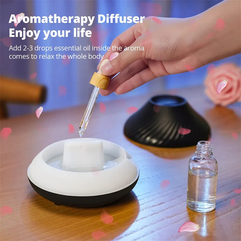 Volcanic flame design aroma diffuser with colour-changing LED light and water mist emission