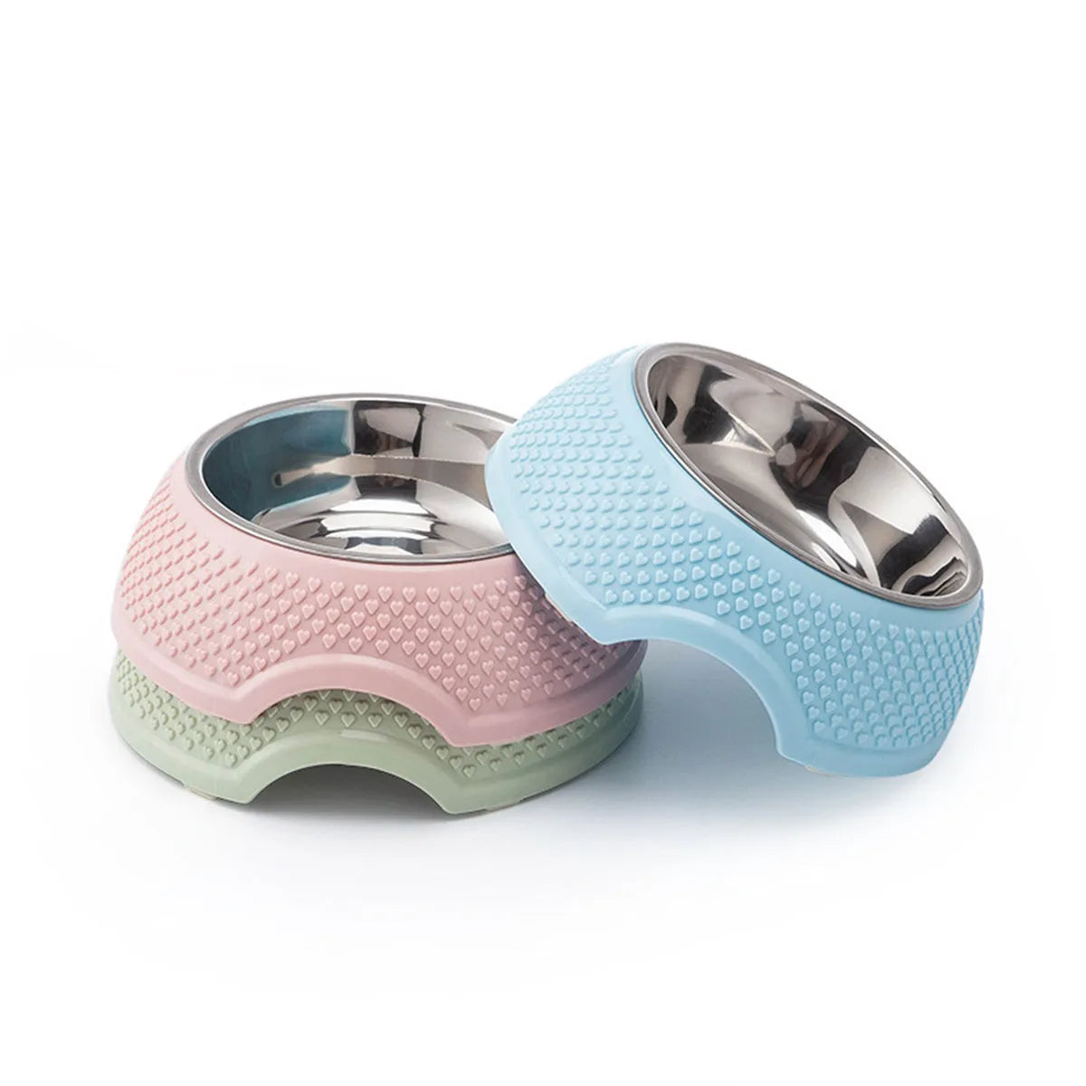 Blue stainless steel pet bowl with non-slip base for cats and small dogs.