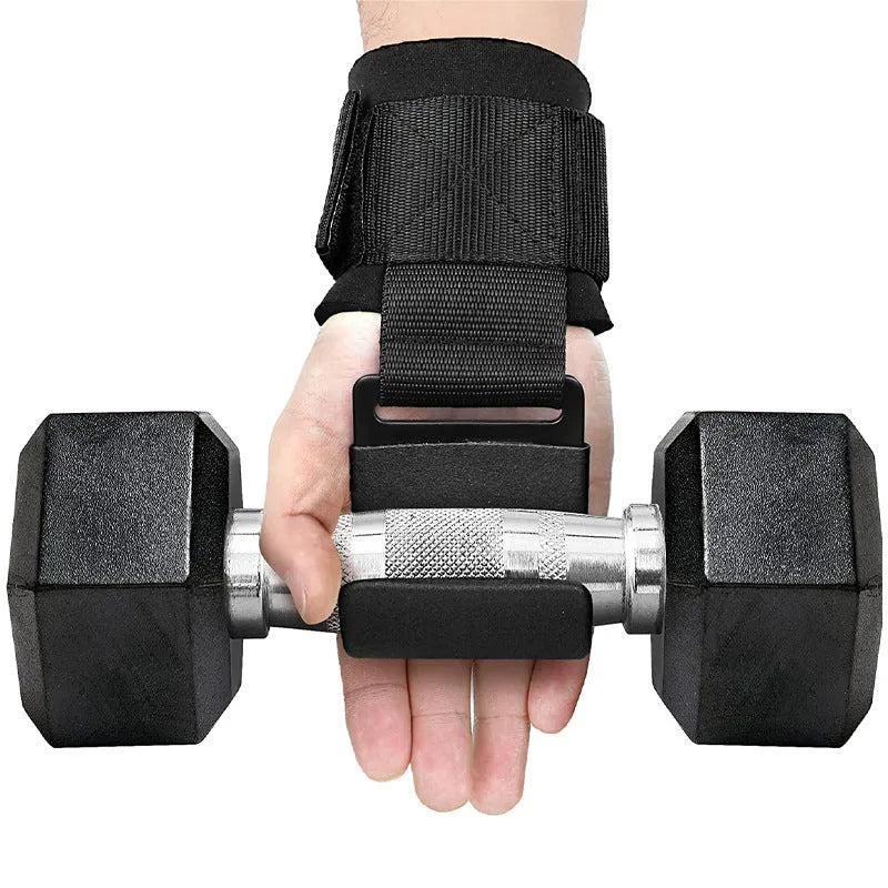 Black fitness wrist strap with hook for pull-up training and wrist support