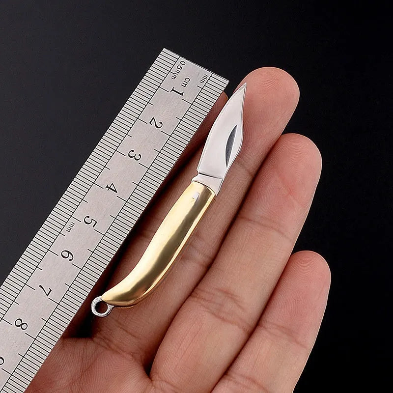 Brass mini folding knife keychain pendant with 3cm blade and brass handle