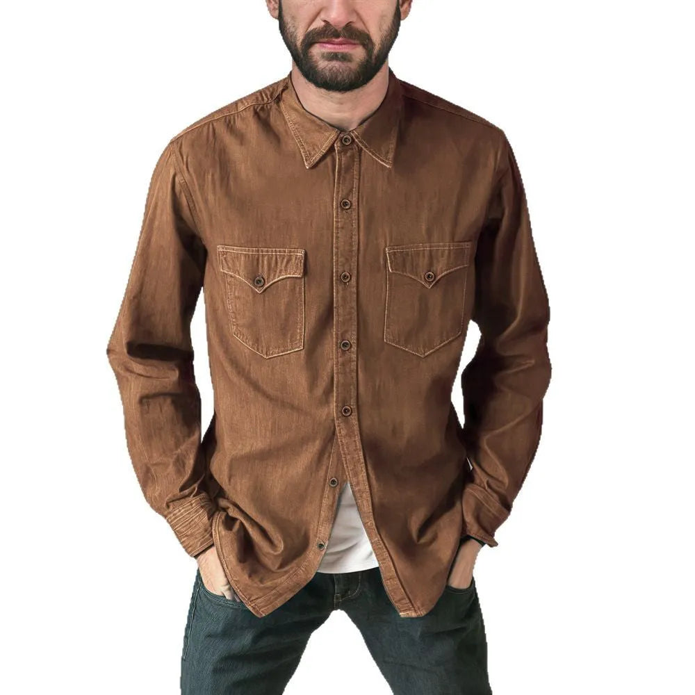Regular fit denim cardigan coat in 100% cotton, shown in khaki colour