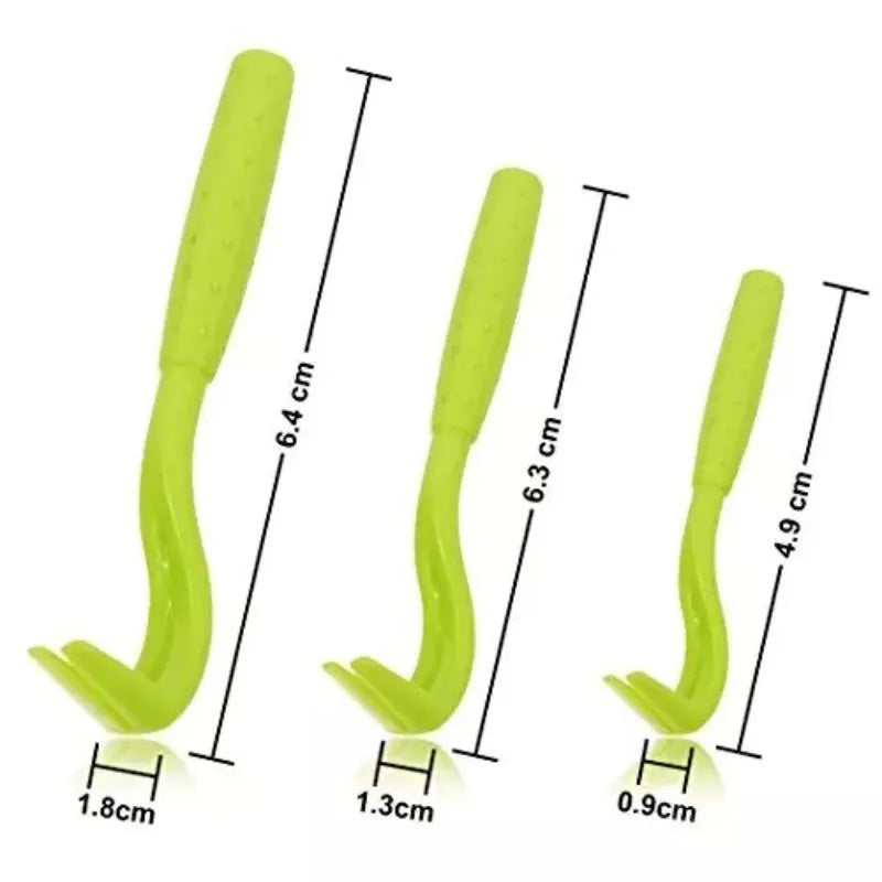 Three blue plastic tick removal hook tools for dogs and cats on a white background.