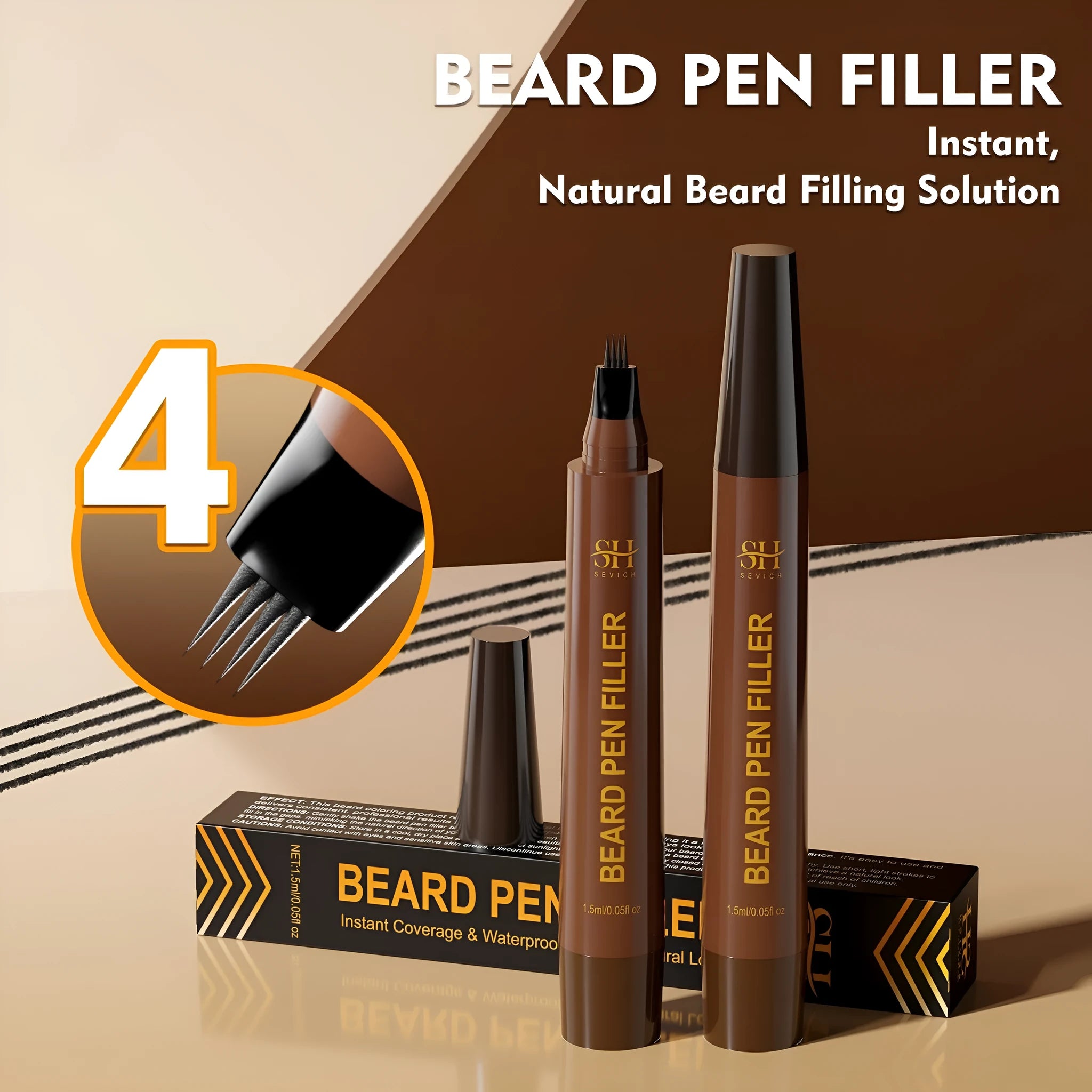 Men's waterproof beard and eyebrow filler pencil in black and dark brown options