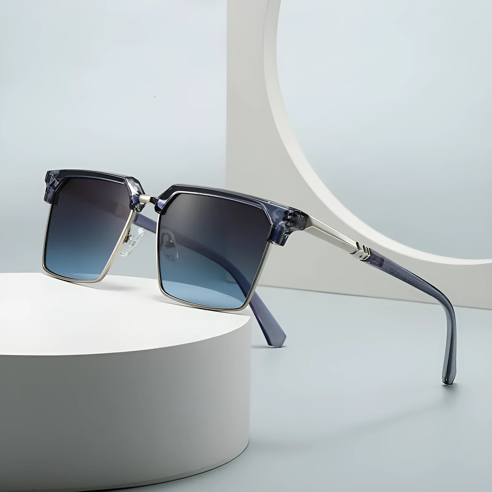 A pair of men's square sunglasses with a plastic frame, shown in one of the six available colour options.