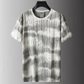 Men's plus size grey silk t-shirt with round neck and short sleeves on hanger