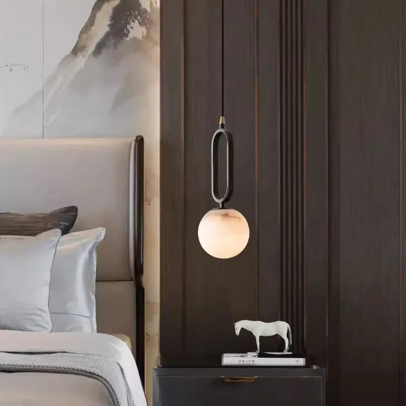 Nordic wall light marble shade copper frame black finish 15cm size on wall