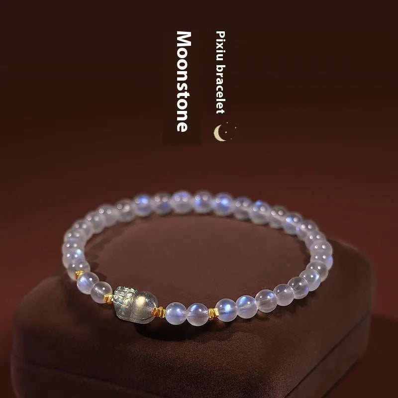 Women's moonstone bracelet with Zodiac animal modelling and blue light stones