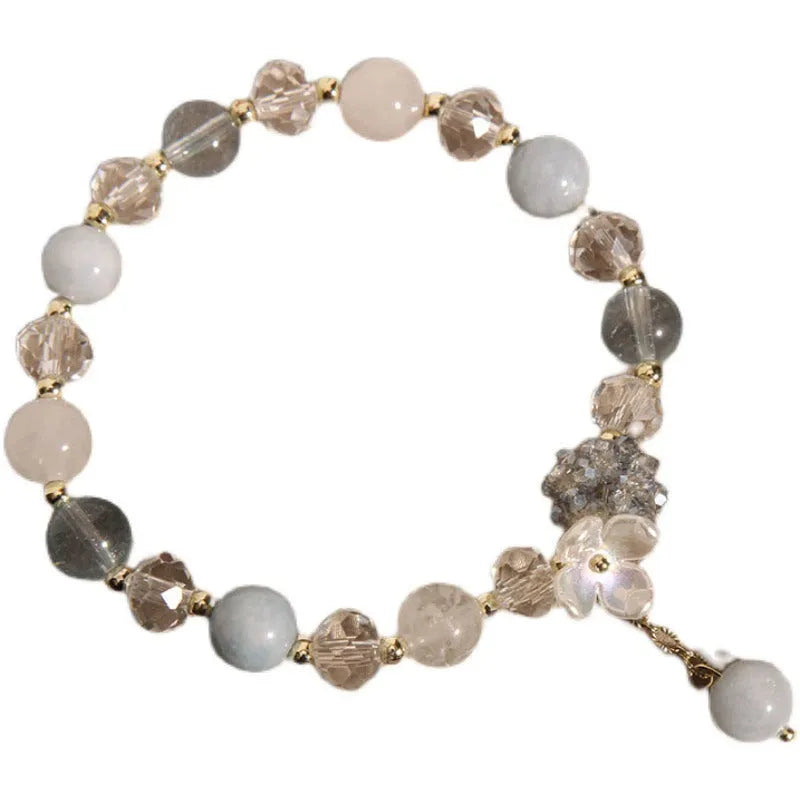 Opal and crystal woven bracelet with cat flower motif, couple style, Crystal Woven Ball option