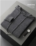 Men's light grey hooded knitted sweatshirt and matching long trousers casual set.