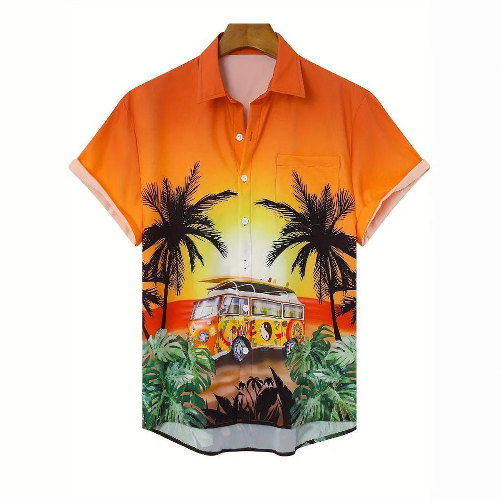 Man wearing loose fit floral print short sleeve shirt with cardigan style