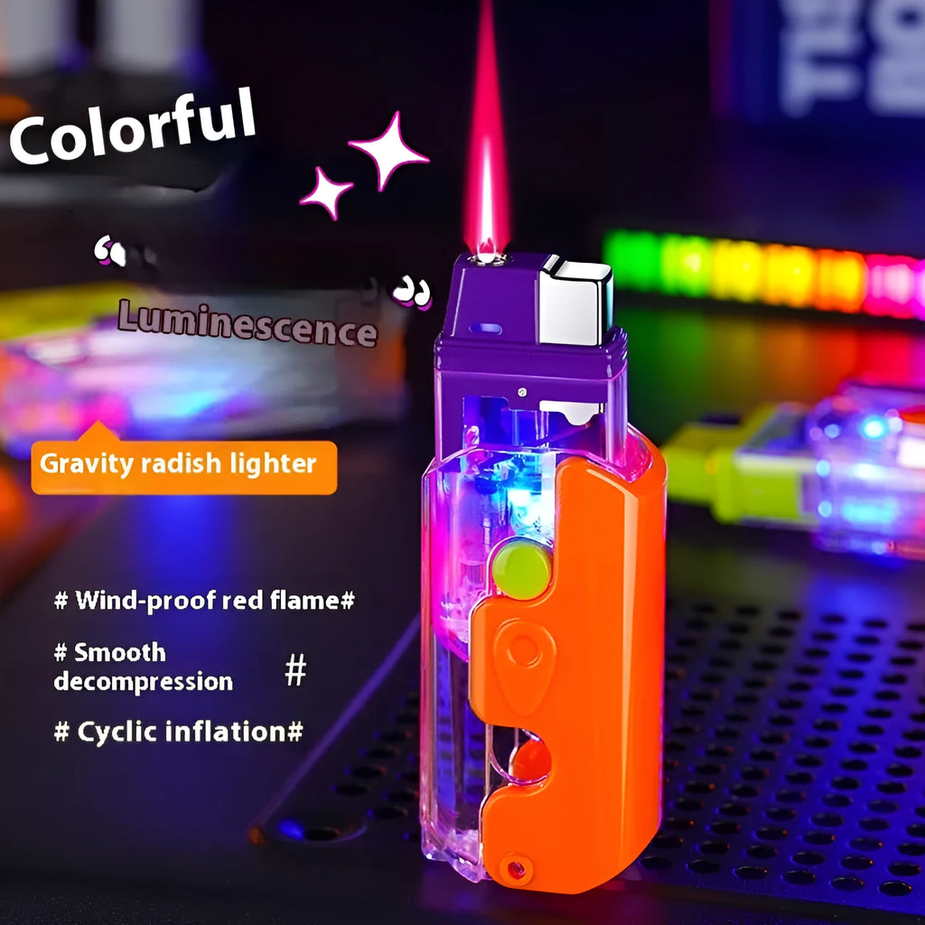 Colourful luminous radish windproof lighter in orange, purple or green with bare metal finish