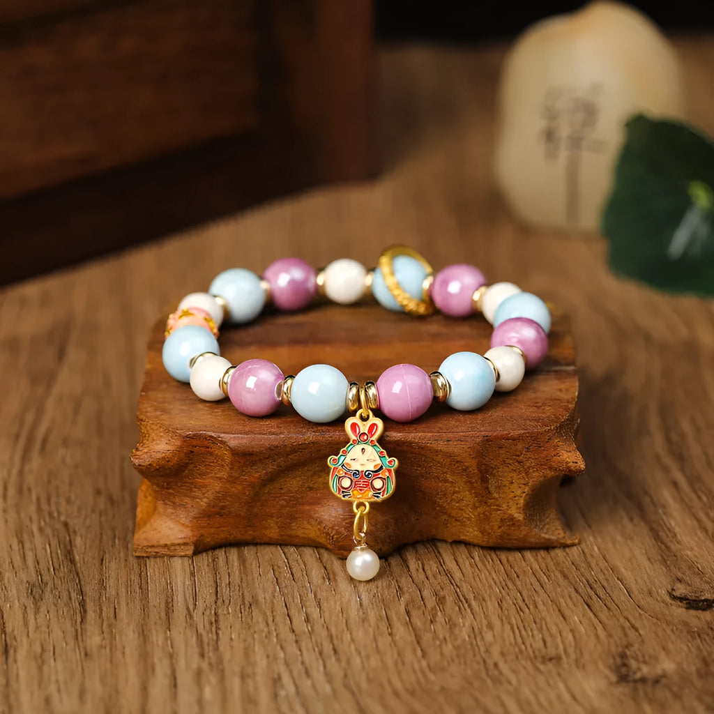 Gray ceramic bracelet with rabbit motif and porcelain glaze finish