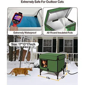 Green foldable insulated cat cage showing cloth construction and collapsible design