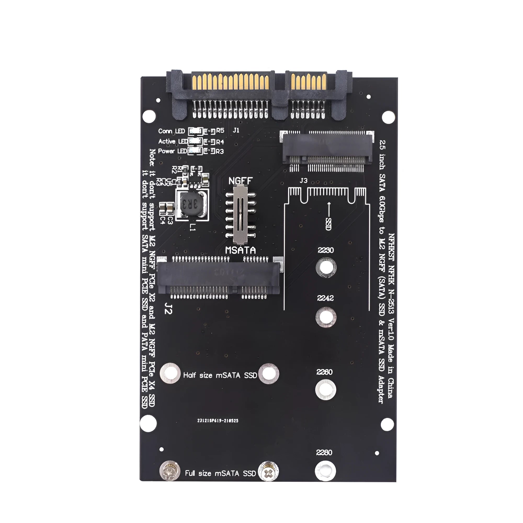 SATA3 to M.2 NGFF MSATA SSD conversion adapter card on circuit board, black or blue colour options