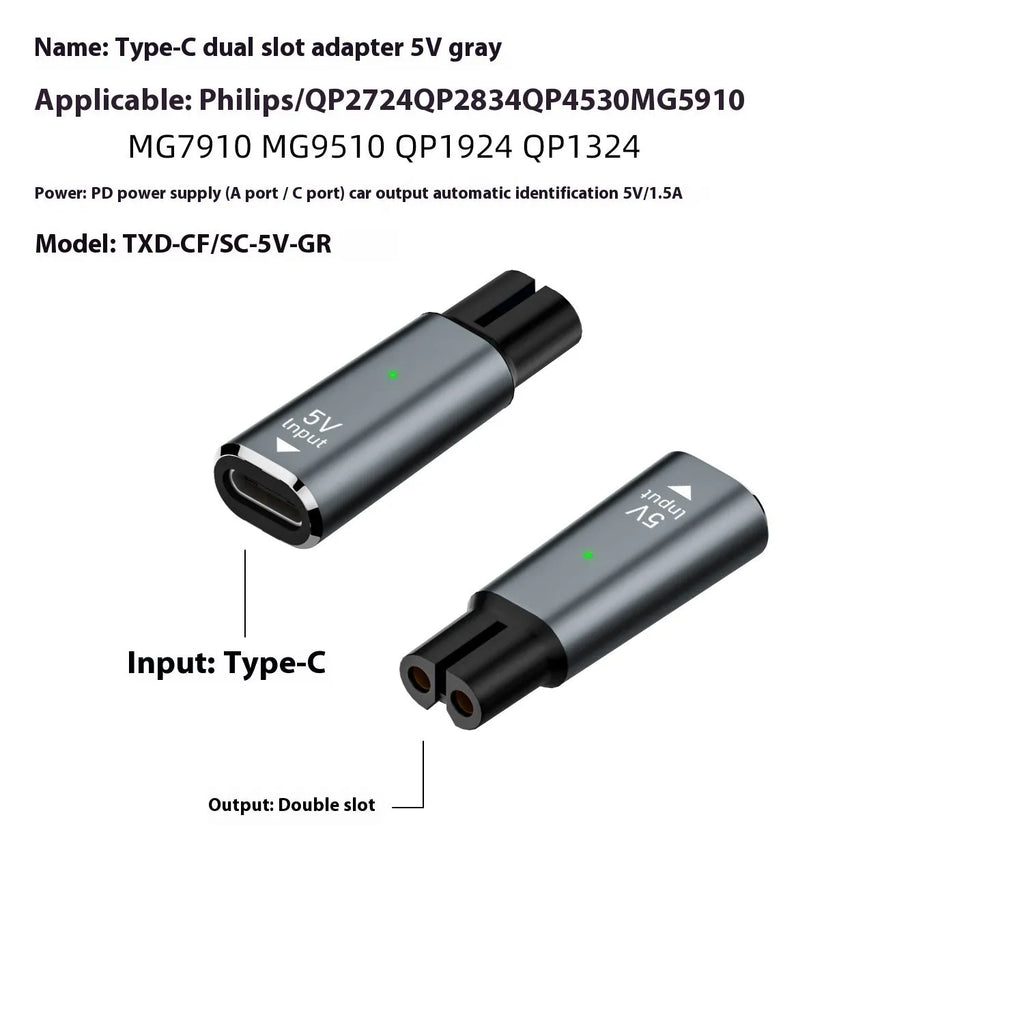 Black USB-C charging adapter for electric shaver with aluminium alloy case.