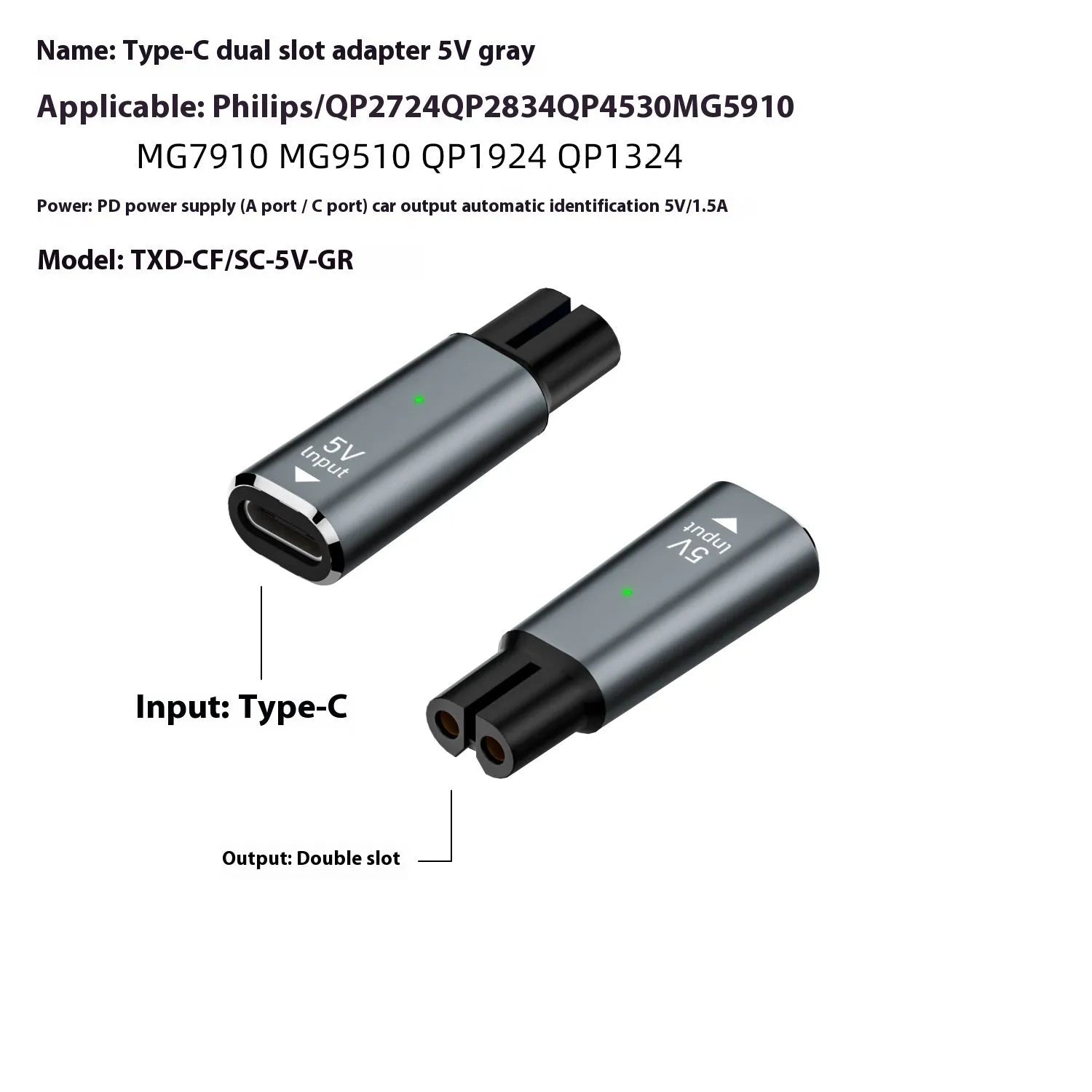 Black USB-C charging adapter for electric shaver with aluminium alloy case.