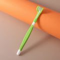 Pet toothbrush with angled head in assorted colours including orange, dark green and blue pink