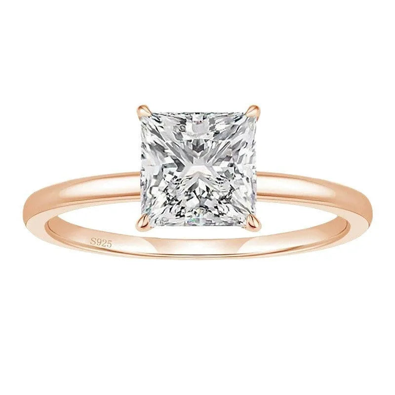 Geometric 925 silver ring with round zirconium centre in silver, gold, and rose gold colour options