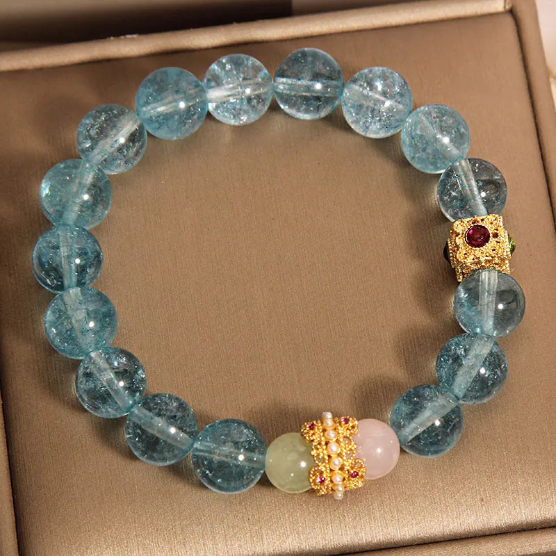 Blue crystal cube sugar bracelet with flexible band for women featuring Chinese style design