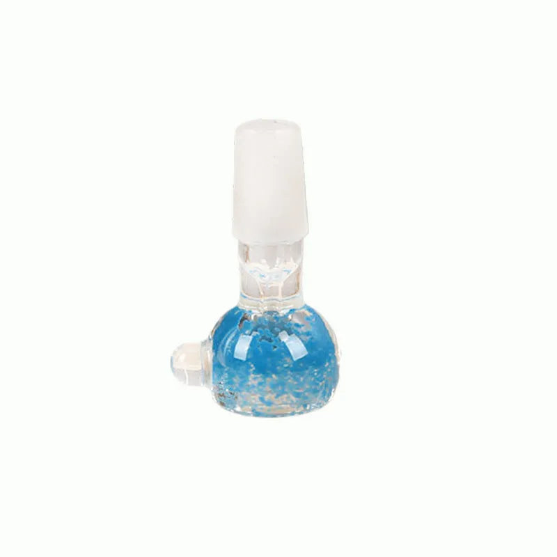 A 7cm long coloured glass trumpet pipe with a geometric shape, shown in one of four colour options.