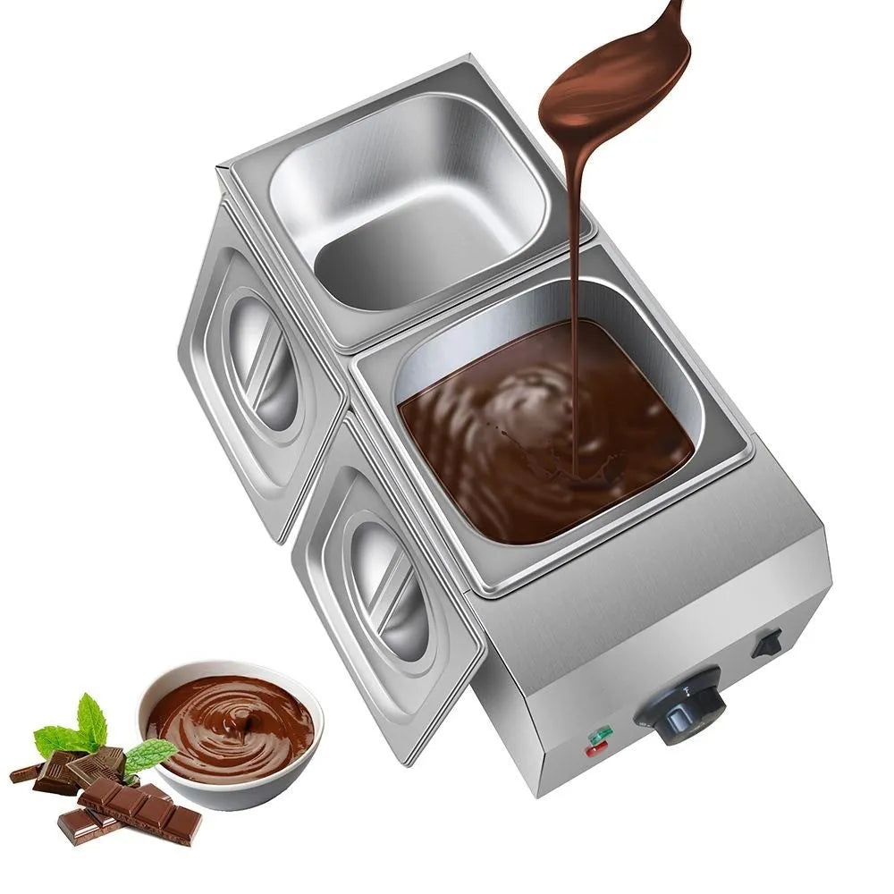 Commercial electric chocolate melting machine with double pot design and water insulation heating system