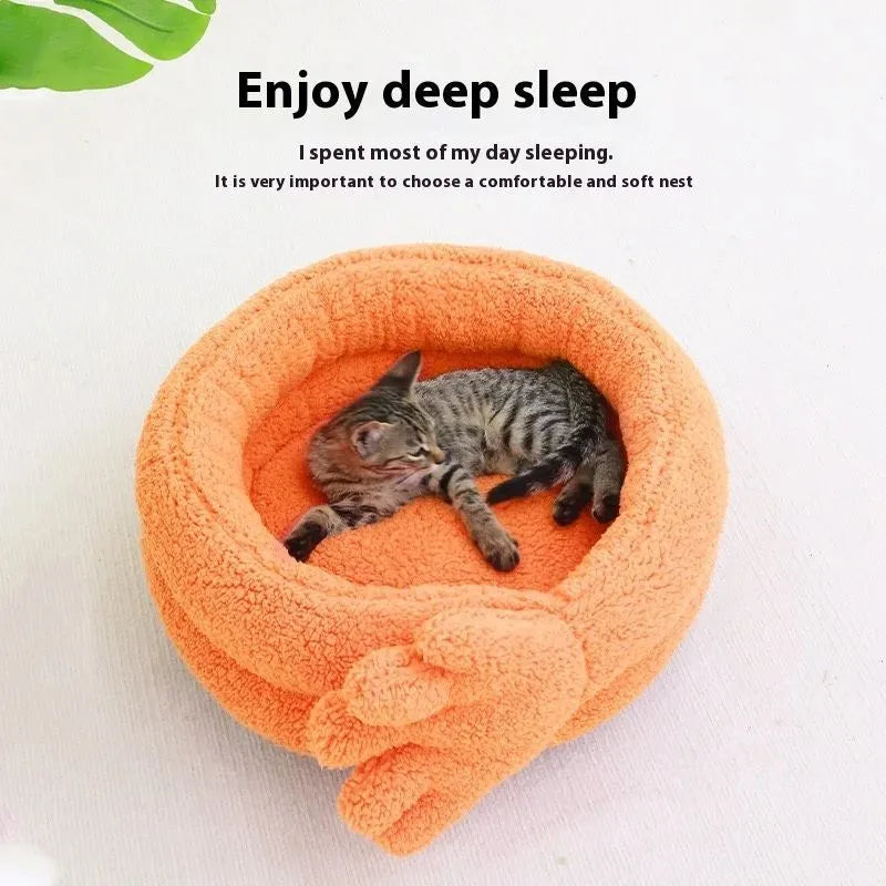 Yellow plush pet kennel mattress with raised sides for cats and small dogs.