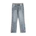 Blue cotton patchwork straight-leg jeans for men with size chart S to XXL