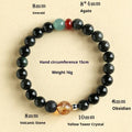 Chinese style obsidian yellow tower crystal and agate jade beaded bracelet shown in 8mm and 10mm bead sizes