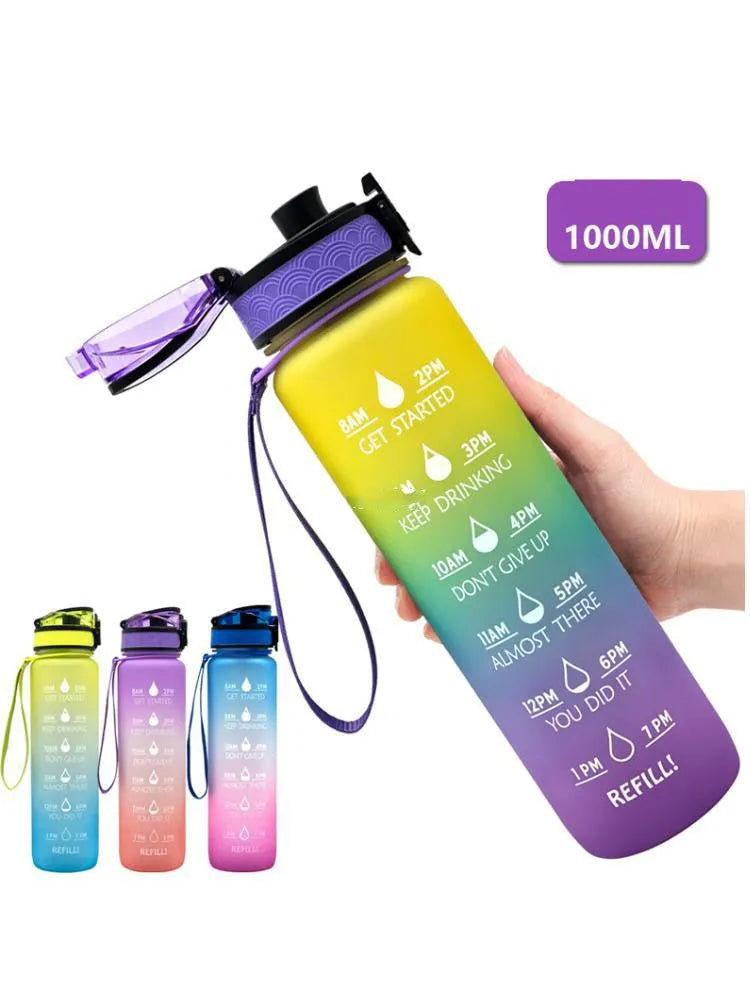 Clear plastic 1000ml sports water bottle with fruit infuser inside, in a Kawaii milk bottle shape.