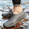 Men's plastic rain boots in solid colours with casual design for wet weather wear