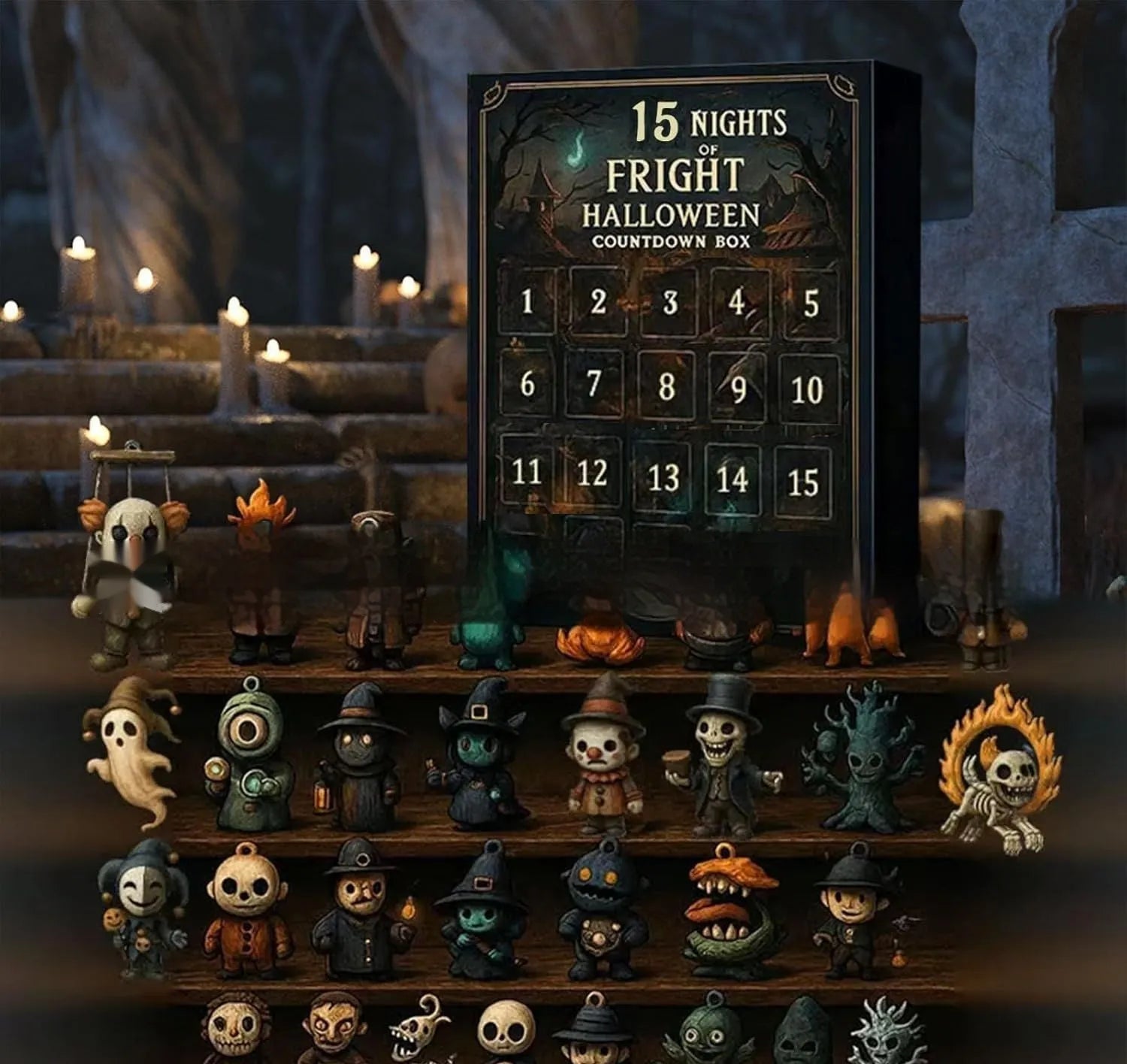 Halloween countdown advent box with resin craft dolls in horror theme blind box packaging
