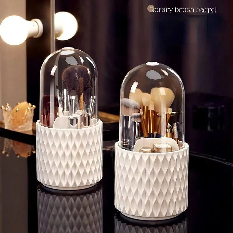 White transparent rotating makeup brush storage box with dustproof acrylic lid