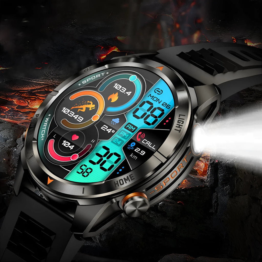KT80 Smart Watch with Full HD screen and black silicone strap showing heart rate monitor display