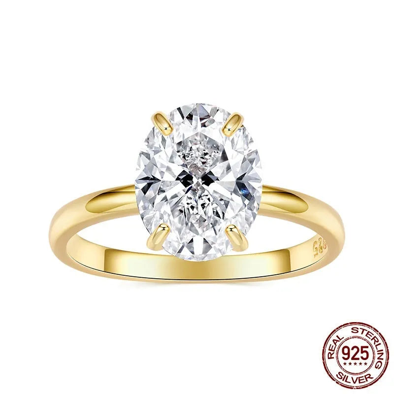 35 karat oval cut zircon engagement ring in silver finish with electroplated surface, women's geometric ring