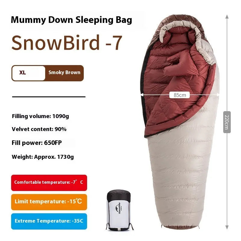 Goose down mummy sleeping bag for adults in storage bag