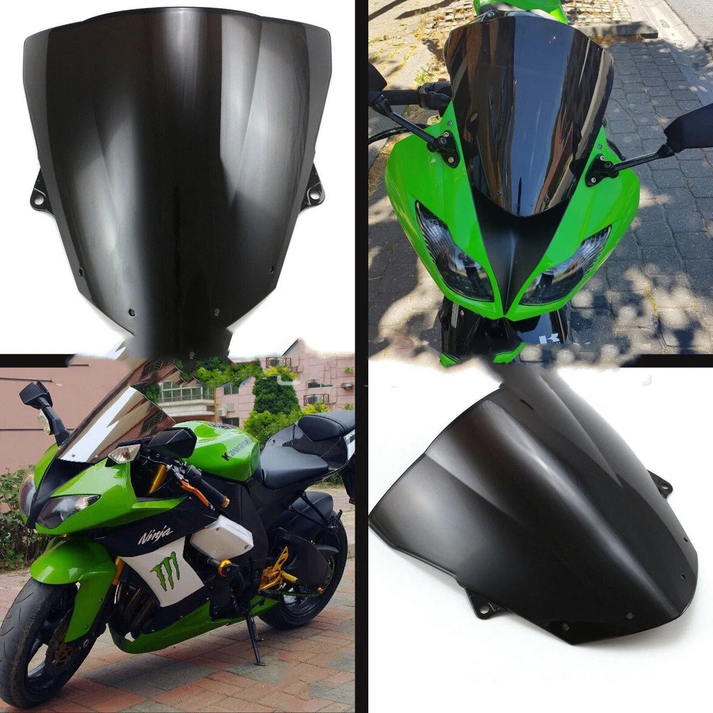 Motorcycle windscreen for Kawasaki ZX-6R and ZX-10R in blue and brown tint options