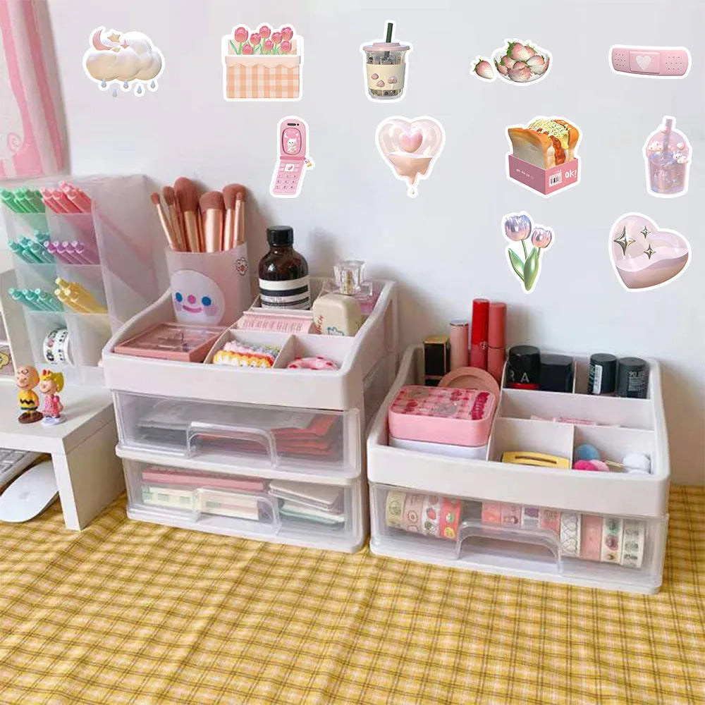 Pack of 63 pink 3D heart decorative stickers with cute style and adhesive backing.
