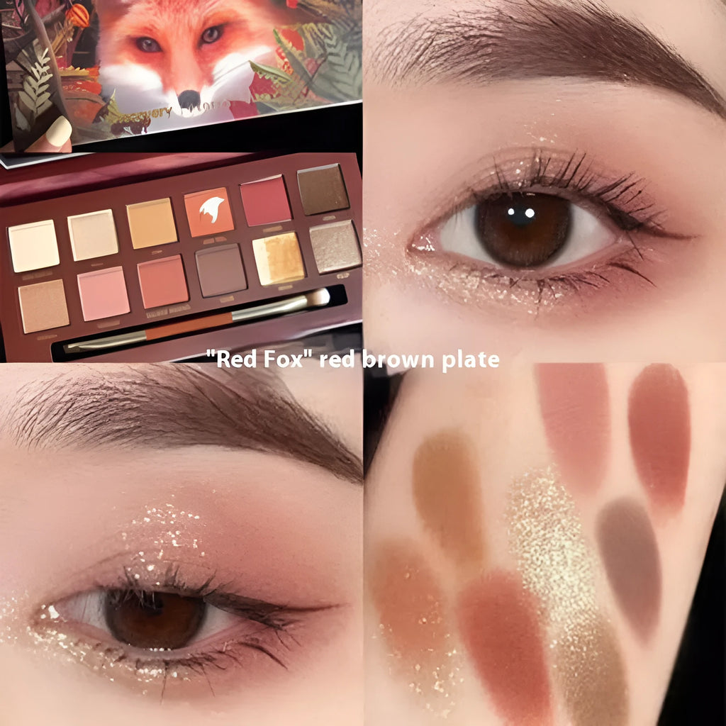 Explorer twelve-colour animal eye shadow palette showing Golden Tiger, Wild Leopard, and Red Fox shades
