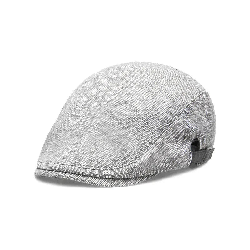 Men's cotton linen blend beret in dome crown style with adjustable fit for 55-58cm head circumference