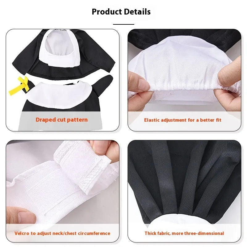 Black polyester nun costume for pets shown on dog, free size Halloween clothing