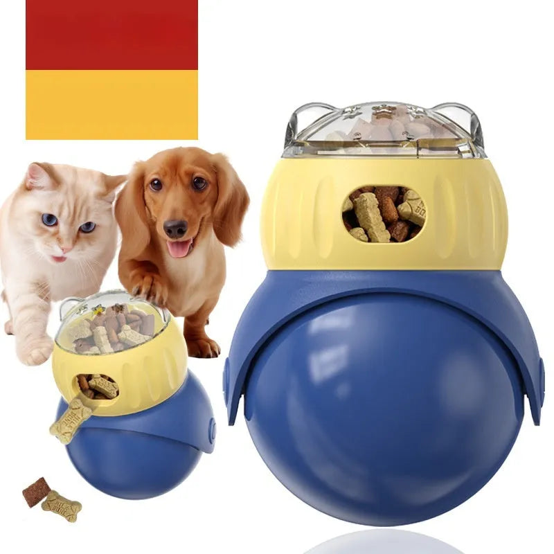 Morandi yellow and blue plastic owl-design tumbler cat feeder toy