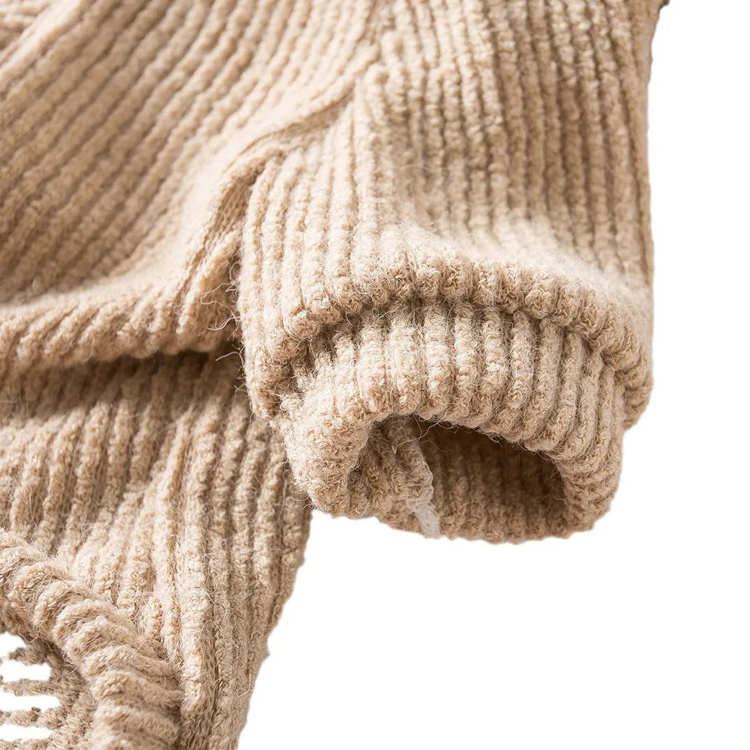 Brown cloth sweater pullover on a small dog, suitable for Bichon or Pomeranian breeds.