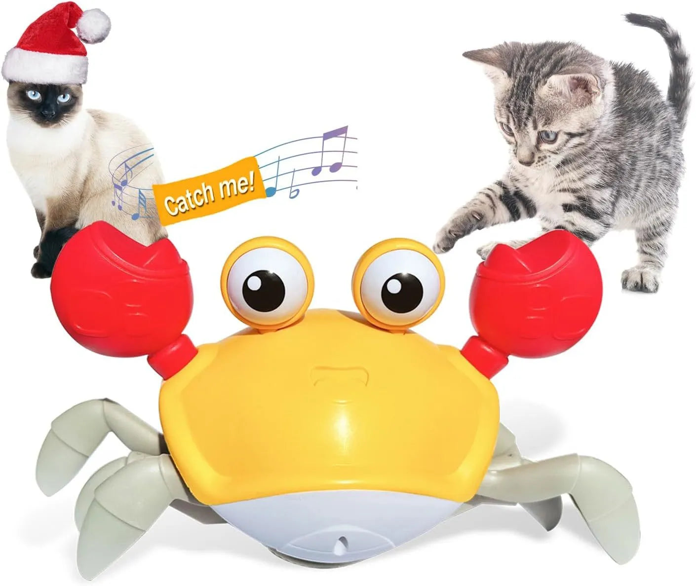 Blue or red crawling crab interactive dog toy with lights on hard floor