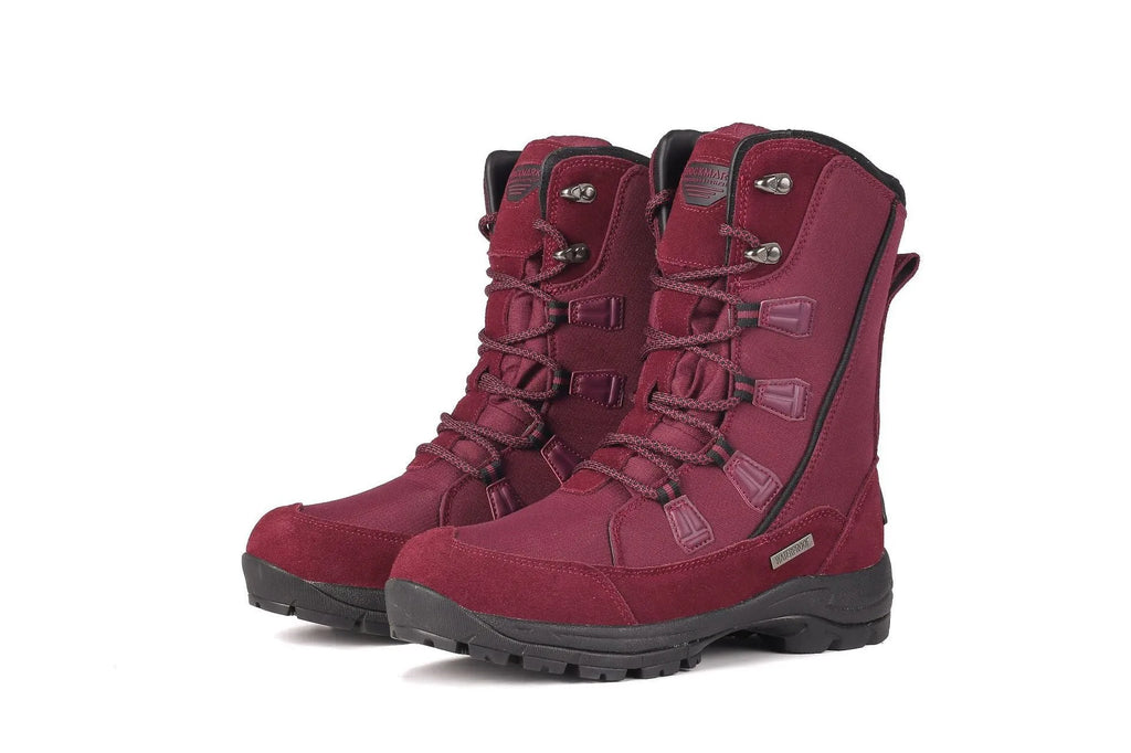 Women's black waterproof thermal snow boots with genuine leather uppers and rubber soles
