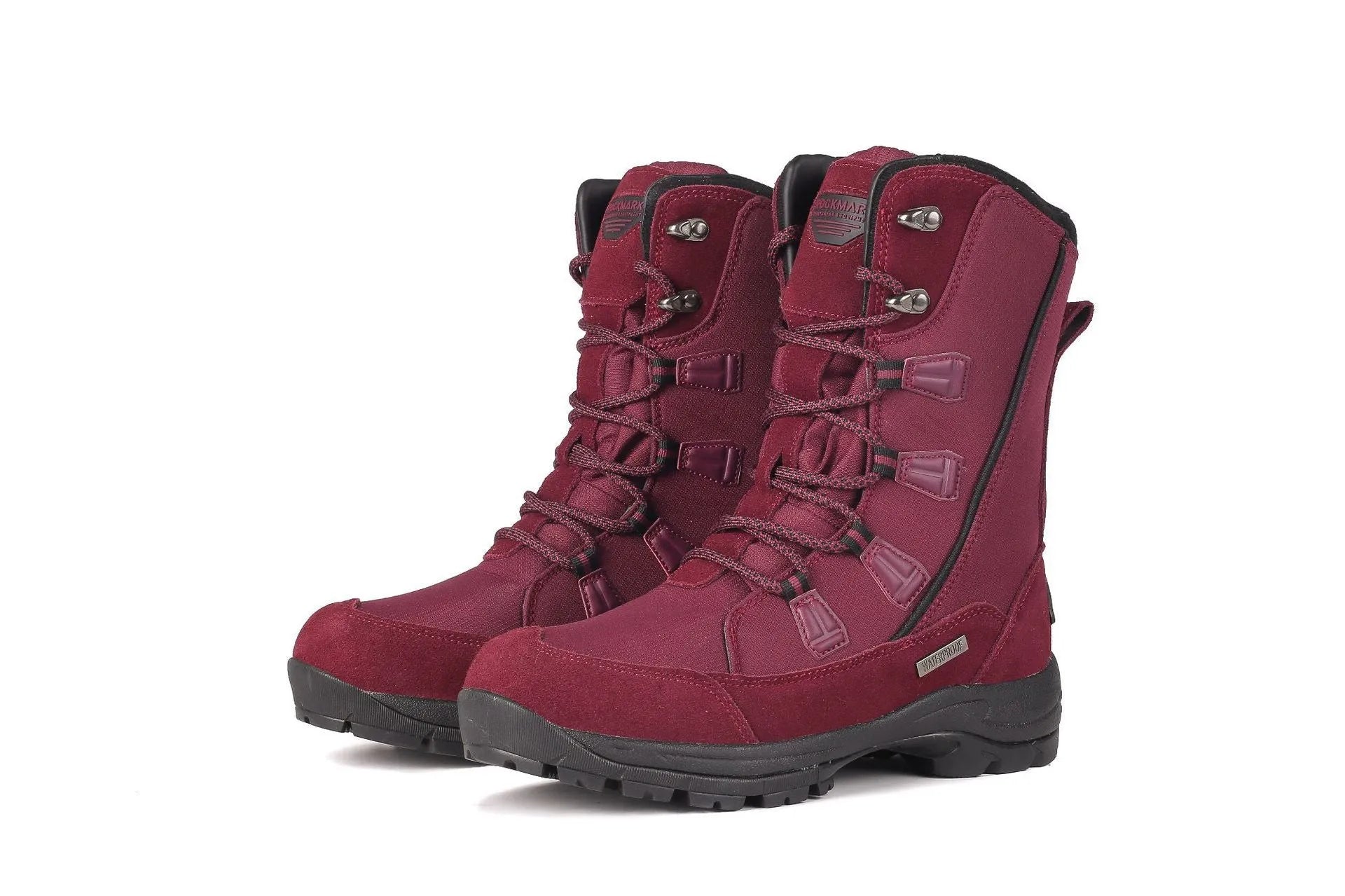 Women's black waterproof thermal snow boots with genuine leather uppers and rubber soles