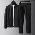Men's stand collar slim fit casual sports suit in Vinylon fabric, shown in coffee colour